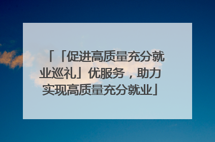 「促进高质量充分就业巡礼」优服务，助力实现高质量充分就业