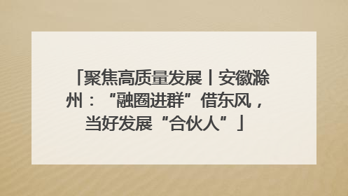 聚焦高质量发展丨安徽滁州：“融圈进群”借东风，当好发展“合伙人”